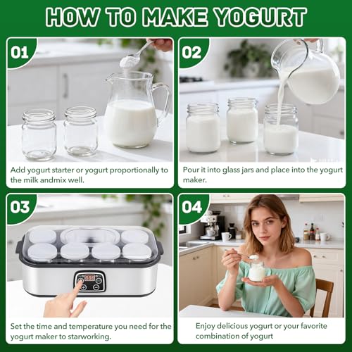 Yogurt Maker with Adjustable Temperature & Time Control,Digital Yogurt Maker Machine with 8×6oz Glass Jars,Make Trillions of Live Probiotics & Wellness Gifts for Men & Women