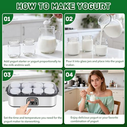 Yogurt Maker with Adjustable Temperature & Time Control,Digital Yogurt Maker Machine with 8×6oz Glass Jars,Make Trillions of Live Probiotics & Wellness Gifts for Men & Women