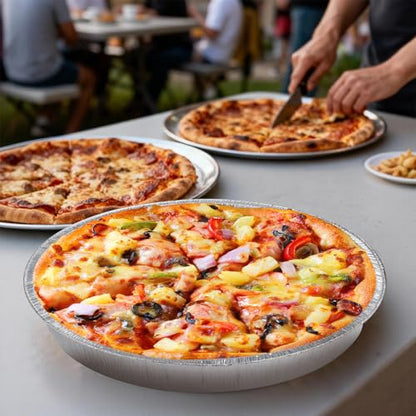 12 Inch Aluminum Pizza Pans, 12 Pack Disposable Round Foil Pizza Pan Trays, Oven & Freezer Safe Disposable Pizza Pan for Baking, Serving, Catering & Parties