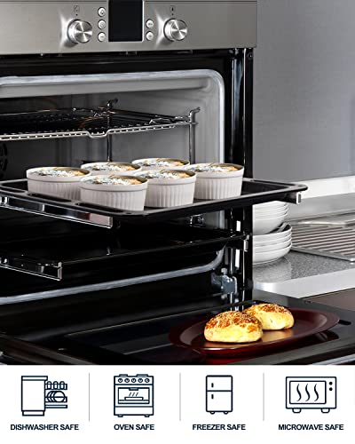 DELLING Ramekins 12 Oz Oven Safe Set of 6, Porcelain Souffle Dish for Baking - Creme Brulee Bowls for French Onion Soup Lava Cake Pudding, Stackable, White