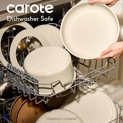 CAROTE 22PCS Pots and Pans set Non Stick, Ceramic Cookware Set, RV Kitchen Cooking Set Removable Handles, Oven Safe, Induction Coolware, Non-toxic Kitchen Cooking Set, PFAS and PFOA Free