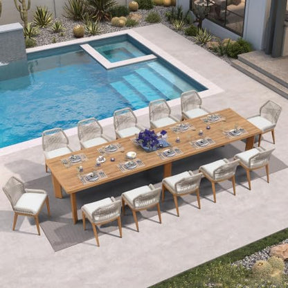 PURPLE LEAF 13 Pieces Patio Dining Set with Cushion and Wicker Back, Teak