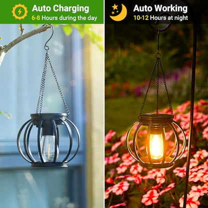 KOOPER Solar Lanterns Outdoor Waterproof, Upgraded Metal Hanging Solar Lights Outdoor Lanterns, Brighter Auto On/Off Outdoor Hanging Lantern for Yard Patio Pathway Porch Garden Decor 2 Pack