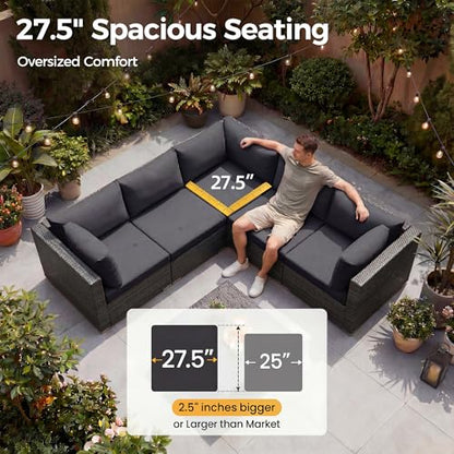 NICESOUL 11 Piece Extra Large Outdoor Furniture Sofa Set, Deep Wide PE Wicker Patio Modular Sectional with Fire Pit Table, 29.3'' High Back Modern Luxury All-Weather Rattan Conversation, Gray