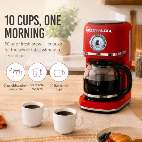 Nostalgia Classic Retro 10 Cup Coffee Maker, Red