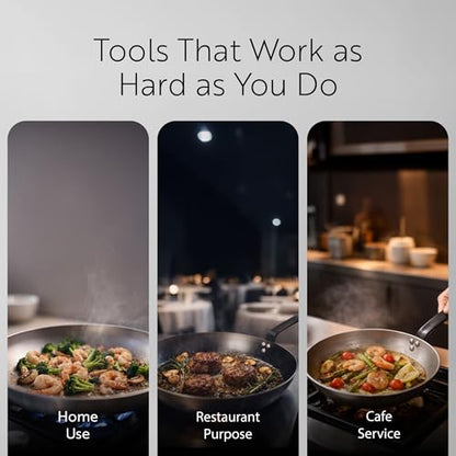 Restaurantware Met Lux 16 Inch Fry Pan, 1 No-Stick Frying Pan - Induction-Ready, Triple-Riveted, Silver Carbon Steel Cooking Skillet, Durable, For Searing, Sauteing, And Browning Food