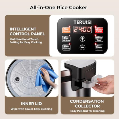 TERUISI Commercial Rice Cooker, 15.85QT/84 Cups Cooked Rice 15L Large Capacity Rice Cooker & Warmer, 1850W Fast Rice Cooker with 6 Functions, LED Display, Non-stick Inner Pot for 25-35 People Use,110V