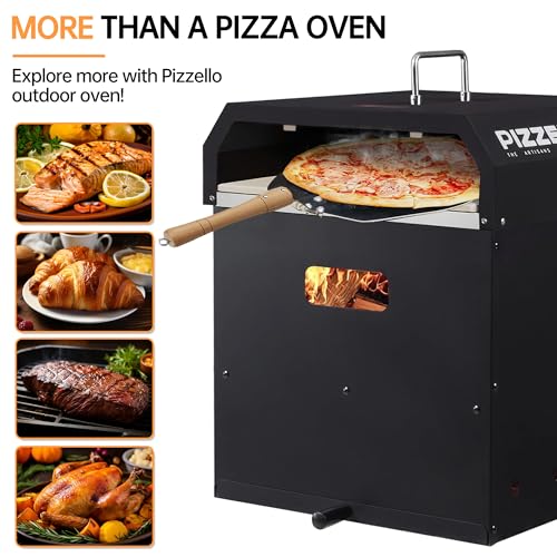 PIZZELLO 4-in-1 Outdoor Pizza Oven 16" Wood Fired Outside Oven 2-Layer Detachable Pizza Maker with Pizza Stone, Pizza Peel, Cover, Cooking Grill Grate, Pizzello Gusto