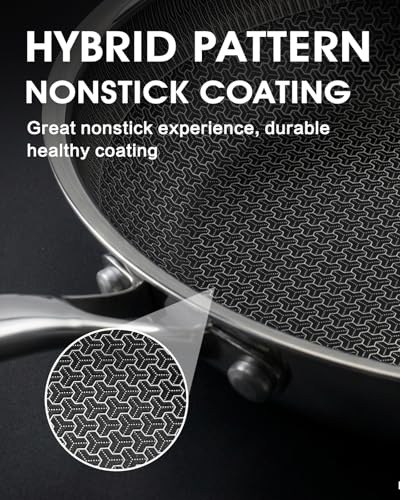 Non Stick 8 Inch Frying Pan with Lid, Hybrid Nonstick Stainless Steel Skillet Pan with Stay-cooling Handle, PFOA Free Non Toxic Dishwash & Oven Safe Kithchen Cookware Set Compatible All Cooktops