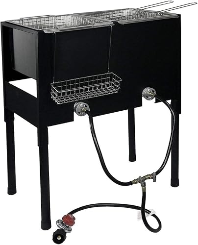 Triple Propane Deep Fryer-3 Basket Stainless Steel Cooker-8 Gal. Oil Capacity-32 QT.-Outdoor Fish Fry/Turkey/Chicken Wings Deep Fryer-148,000 BTU with Hose and Regulator-Ideal for Home & Commercial