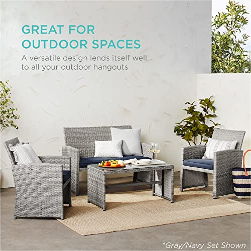 Best Choice Products 4-Piece Outdoor Wicker Patio Conversation Furniture Set for Backyard w/Coffee Table, Seat Cushions - Gray/Cream