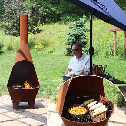 Sunnydaze Large Chiminea Outdoor Fireplace - Outdoor Wood-Burning Fireplace - Chimney Fire Pit with Grill Grate - Rustic - 75" H