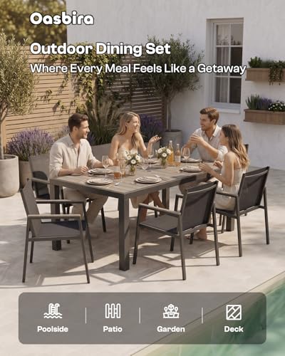 Oasbira Outdoor Dining Set for 10, Aluminum Patio Table and Chairs Set, 12-Piece All Weather Patio Dining Furniture Set with Umbrella Hole for Backyard, Deck, Poolside (Gray)