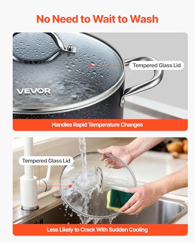 VEVOR Aluminum Stock Pot, 8-Quart Nonstick Ceramic Coated Pot with Glass Lid, PFOA-Free, PFAS-Free, Compatible with Gas Stoves, Induction Cooktops, Electric Stoves, for Soups, Stews, and Pasta