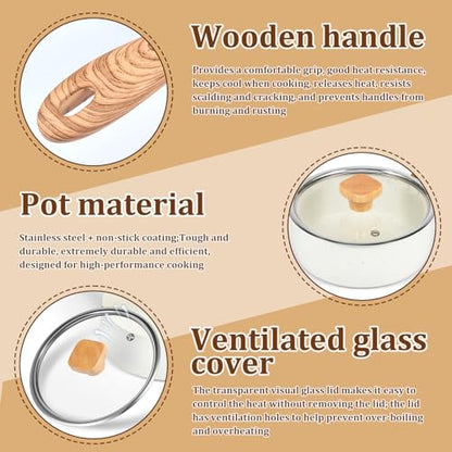 1QT Small Sauce Pan Pot with Tempered Glass Lid, Non-Stick Saucepan,Portable Milk Saucepan Sauce Cooking Pan Even Heat Conduction Cooking Sauce Pot for Induction Cooking(1 QT)
