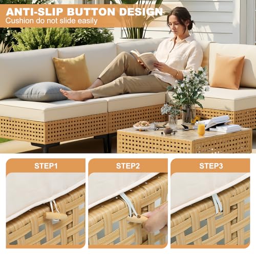 ABCASA 5-Pieces Patio Furniture Set with Non-Slip Cushions & Coffee Table
