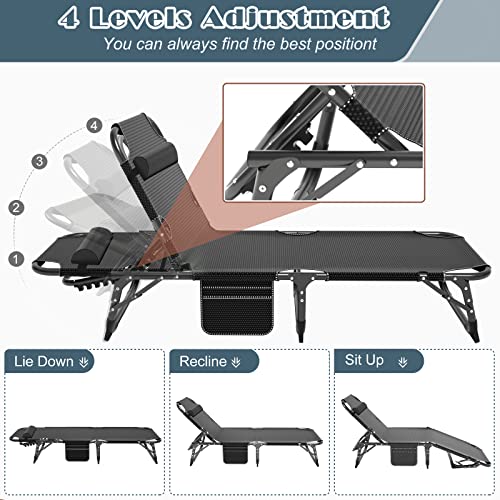 DoCred Chaise Lounge Chair, 5-Position Folding Outdoor Lounge Chair
