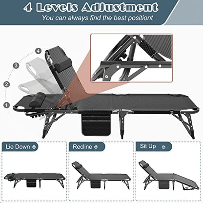 DoCred Chaise Lounge Chair, 5-Position Folding Outdoor Lounge Chair