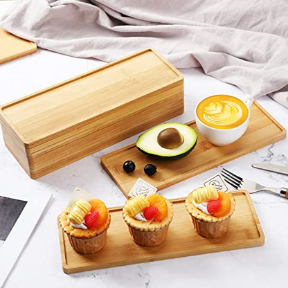 Bokon 10 Pcs Rectangle Wood Bamboo Tray Bamboo Serving Tray Wooden Serving Platter for Bathroom Counter Platter for Food Dinner Kitchen(Rounded Edges)