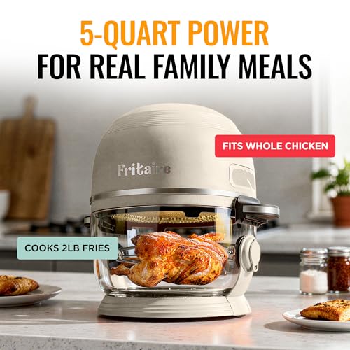 Non Toxic Air Fryer™ Pro | 9-in-1 Glass Air Fryer | Self-Cleaning | 5 Quart | Rotisserie and Tumbler | 400F Vortex For Even Cooking, BPA-Free Teflon Free, Recrisp, Roast, Bake, White