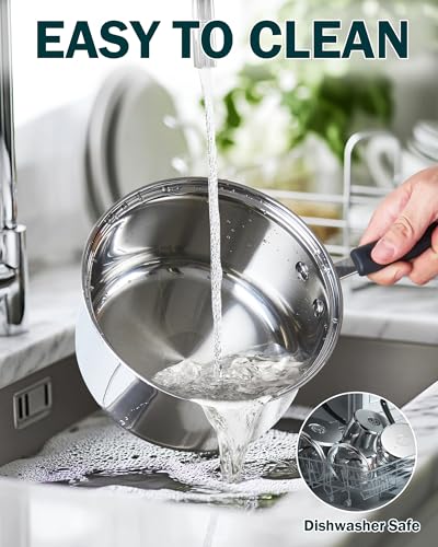 Cook N Home Professional Stainless Steel Saucepan with Lid, Multipurpose Sauce Pan Kitchen Small Pot, Stay-Cool Silicone Handle, Dishwasher Safe, Compatible with Most Cooktops, 2-Quart