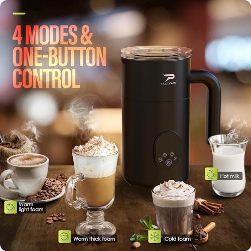 Milk Frother and Steamer 4 in 1 Automatic Coffee Steamer Frother, 11.8OZ / 350ML Warm and Cold Foam Frother for Coffee,Latte, Cappuccino, Macchiato, Hot Chocolate (Black)