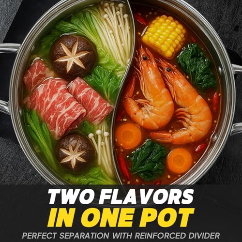 KOTO 304 Stainless Steel Divided Hot Pot – 11”, 4.5L Shabu Shabu Pot with S-Shaped Divider for Spicy & Mild Broths (Double-Sided)