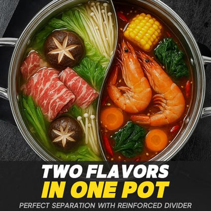 KOTO 304 Stainless Steel Divided Hot Pot – 11”, 4.5L Shabu Shabu Pot with S-Shaped Divider for Spicy & Mild Broths (Double-Sided)