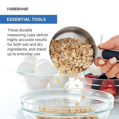 Farberware Professional Set of 5 Stainless Steel Measuring Cups, Precision and Ease in Every Scoop, Features Magnetic Handles for Easy Storage, Dishwasher Safe