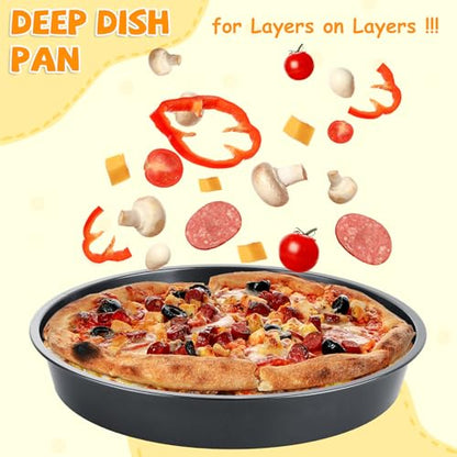AKOLAFE 4 Pack Deep Dish Pizza Pan 12 Inch Pizza Pan for Oven Non Stick Pizza Plates Set Round Pizza Baking Sheet Nonstick Carbon Steel Pizza Platter Personal Metal Pizza Trays for Serving Cooking