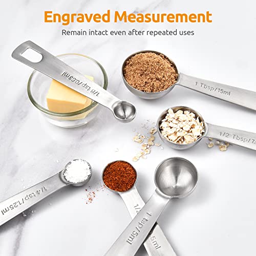 U-Taste 18/8 Stainless Steel Measuring Spoons Set: 7 Piece - 1/8, 1/4, 1/2, 3/4 tsp, 1 tsp, 1/2 & 1 tbsp for Dry & Liquid Ingredients