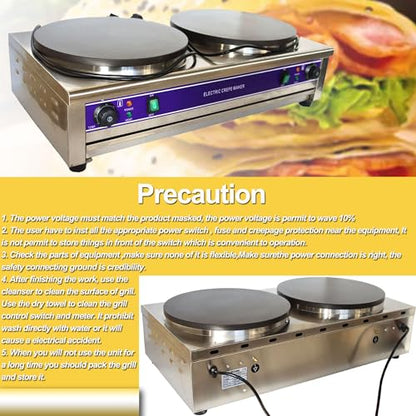 HQHAOTWU Crepe Maker Electric Crepes Making Machine Double Head Pancake Maker 40cm Per Circular Plate Non-stick Pan Griddle Machine Commercial Desktop Circular Cereals Pancake Stove Temp Control 220V