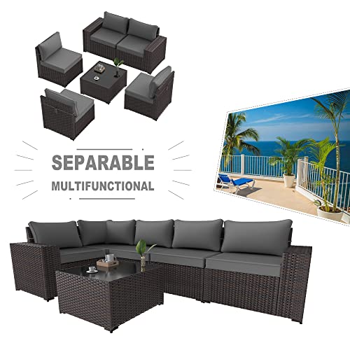 Kullavik 6 Piece Patio Furniture Set, Outdoor Wicker Sectional Sofa