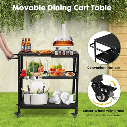 GVGBUK Outdoor Grill Cart Table,Indoor and Outdoor Pizza Oven Table,with 4 Movable Total Lock Casters, Hooks, Side Handle Multifunctional (Black) (Black)