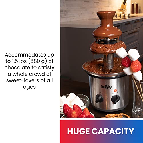 Total Chef 3 Tier Chocolate Fountain - Electric Fondue Machine, 1.5 Lbs Capacity, Melts Hot Dark Dipping Chocolate For Party, Wedding & Events, Stainless Steel