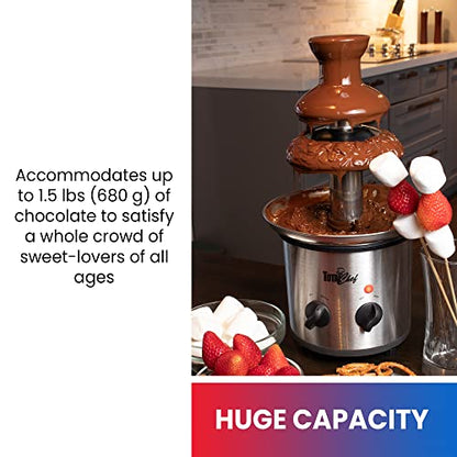 Total Chef 3 Tier Chocolate Fountain - Electric Fondue Machine, 1.5 Lbs Capacity, Melts Hot Dark Dipping Chocolate For Party, Wedding & Events, Stainless Steel