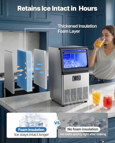 VEVOR Commercial Ice Maker Machine, 90 lbs/24h with 13 lbs Storage Capacity, Dual Water Inlet Countertop/Freestanding/Under Counter, Stainless Steel Ice Maker with LED Display, for Home Bar