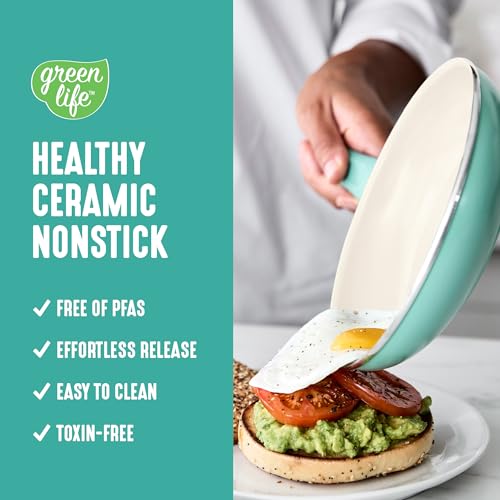 GreenLife 8 Piece Nonstick Cookware Set, Non-Toxic PFAS-Free Ceramic Pots & Pans, Dishwasher & Oven Safe, Frying, Sauce, Stock Pot, Glass Lids, Stay-Cool Handles, Wobble Free, Turquoise