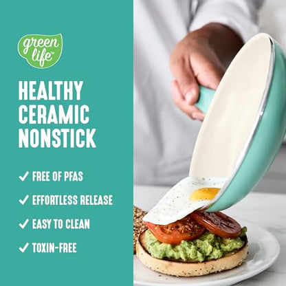GreenLife 8 Piece Nonstick Cookware Set, Non-Toxic PFAS-Free Ceramic Pots & Pans, Dishwasher & Oven Safe, Frying, Sauce, Stock Pot, Glass Lids, Stay-Cool Handles, Wobble Free, Turquoise