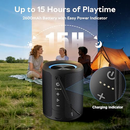 DUDGSIS Portable Bluetooth Speaker, IPX7 Waterproof Wireless Speaker with 20W Loud Stereo Sound, 15H Playtime & Beat-Synced RGB Light, Small Outdoor Speaker for Shower, Pool, Beach, Hiking and Gifts