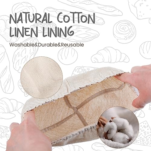 DOYOLLA Bread Proofing Baskets Set of 2 10 inch Oval Shaped Dough Proofing Bowls w/Liners Perfect for Professional & Home Sourdough Bread Baking