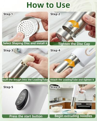 Electric Pasta Maker Machine, Potato Ricer 5-in-1 Automatic Noodle Maker Machine with Powerful Motor, Cordless Handheld Noodle Machine for Kitchen Home Restaurant (White)