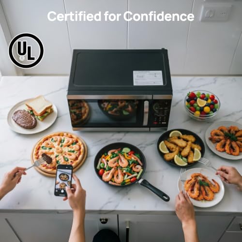 Smad Countertop Microwave Oven 1000 Watts, Digital Ovens 1.1 Cu. Ft with 10 Power Levels, 6 One-Touch Presets, Express Cooking, Eco Mode, Child Lock, Easy Clean, Large Capacity, Stainless Steel Black
