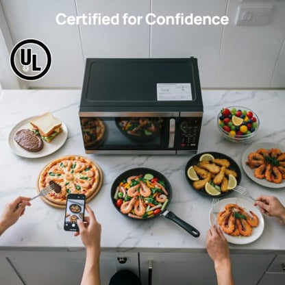 Smad Countertop Microwave Oven 1000 Watts, Digital Ovens 1.1 Cu. Ft with 10 Power Levels, 6 One-Touch Presets, Express Cooking, Eco Mode, Child Lock, Easy Clean, Large Capacity, Stainless Steel Black