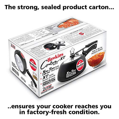 Hawkins Contura Black XT Pressure Cooker, Hard Anodised Inner Lid Cooker, Small Induction Cooker, Handi Cooker, Black CXT20 2 Litre