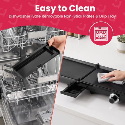 SUNVIVIPRO 38" x 10" Foldable Electric Griddle with 2 Cooking Zones