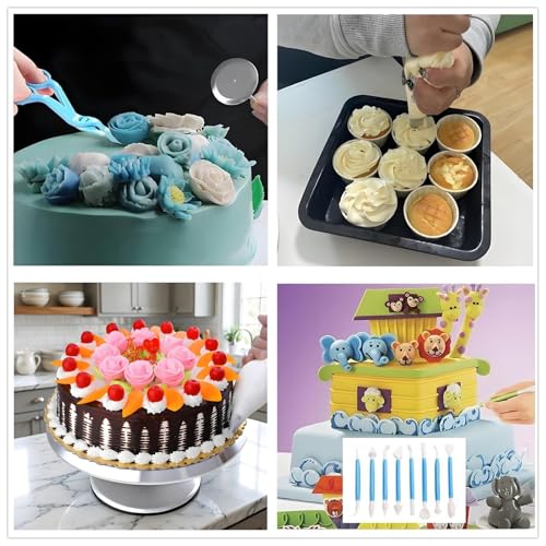 ANSLYQA Cake Decorating Kit, 393 Pcs with Aluminium Cake Turntable, Leveler, 55 Numbered Icing+Skirt Tips, 2 Spatulas, 3 Scrapers, 5 Couplers, 100 Pastry Bags, 150 Cupcake Liners & More Baking Tools