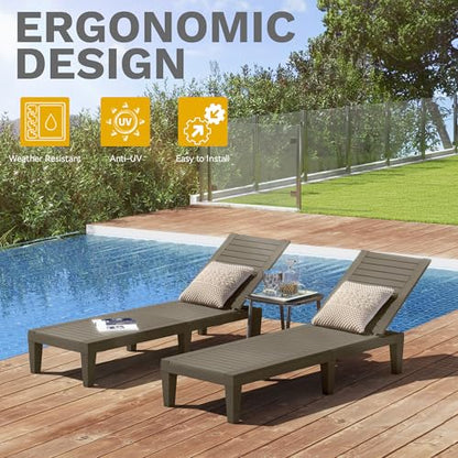DWVO Outdoor Chaise Lounge, Pool Lounge Chair Set of 2 w/ 5-Level Backrest, Waterproof & Easy Assembly Patio Lounge Chair for Garden, Pool, and Beach (Taupe)