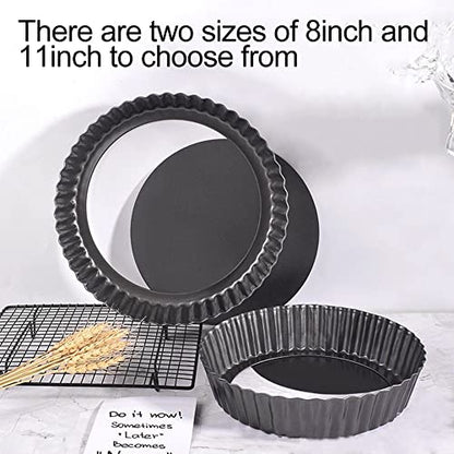 CALIDAKA Tart Pan Non-Stick Carbon Steel Quiche Pan Removable Bottom Pie Pans for baking Quiche Baking Dish(SIZE:8inch)