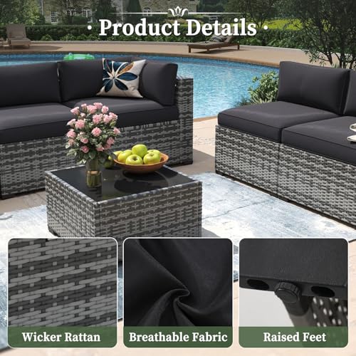 Aoxun 10 Piece Patio Furniture Set Wicker Rattan Patio Conversation Set